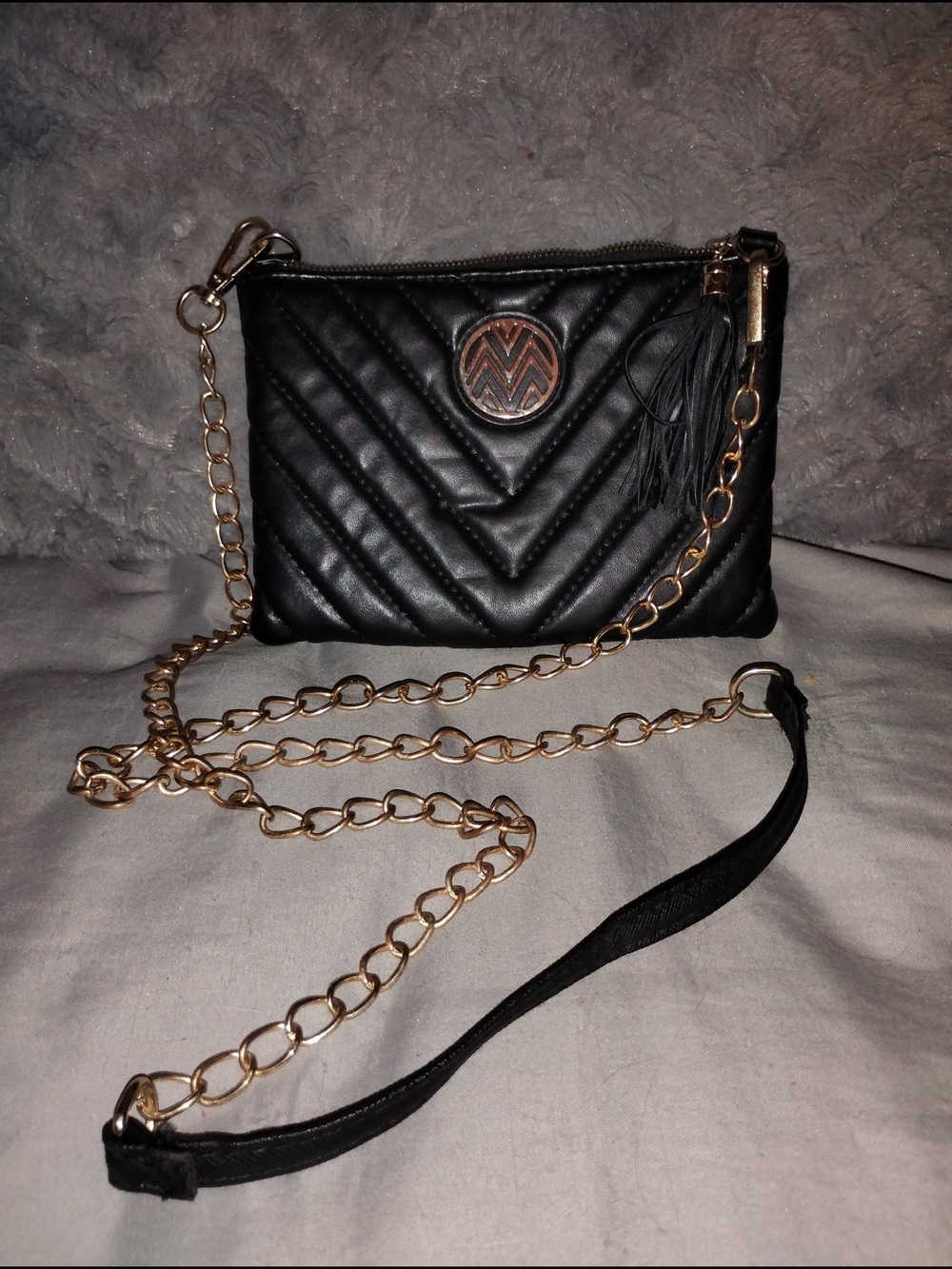 Macbeth Collection by Margaret Josephs Black Quilted Crossbody with Gold Chain